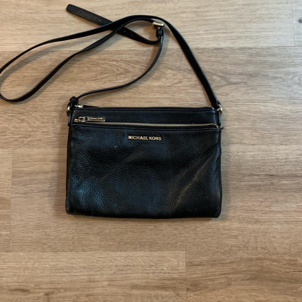 Michael Kors Black Leather Crossbody Bag with Gold Hardware